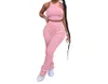 Damen zweiteilige Hose Damen Sommeranzüge einfarbig eng klein Unterhemd Plissee Micro Flare Jogginghose Set modisch lässig