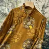 Women's Blouses Vintage Chinese Style Blouse Shirt Female Buckle Diagonal Placket Floral Imitation Silk Stand Collar Mulberry Tops