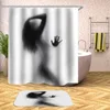 Rideaux Femmes Ombre Rideau de Douche Silhouette Imprimer Rideaux de Bain imperméables pour Salle de Bain Baignoire Couverture de Bain Grand Large 12 pièces Crochets