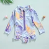 Twee delen peuter babymeisjes zomer tie-dye printen zwempak heerlijk baby strandkleding ruches lange mouw badmode kinderen kleding