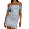 Casual Dresses Summer Women's Fashion Lace Dress Slim Strapless One Shoulder Neck Ruffle Hip Short Fairy Grunge Cocktail Party Mini