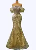 Aso Ebi 2023 Arabisch Meerjungfrau Gold Abendkleid Perlen Kristalle Sexy Abend Formelle Party Zweiter Empfang Geburtstag Verlobungskleider Kleider Robe de Soiree SH012