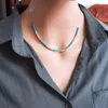Colliers pendants Leeker 316L Collier en pierre bleu en acier inoxydable pour femmes chaîne de couleur or sur le cou accessoires bijoux de mode 008 LK3