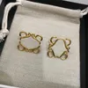 Gold Anagram Stud Women Designer Jewelry Party Geometric Sqaure Earrings Ladies Dingle Studs Ear Hoops Lover Earring