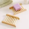 100st Natural Bamboo Trays Wholesale Woolesale Wood Bar Soap Dish Tray Holder Rack Plate Box Container för baddusch Badrum Hem Träfodral