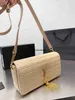 Designer Bag strandstrå påse y Metall Hårdvarubokstav Tassel Flap Hasp avtagbar kedja Läder Läder axelband mobiltelefonficka Koppling Purse vävda handväskor