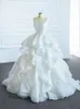 Robe de mariée encolure dégagée dentelle organza robe de bal perle volants balayage train robes de princesse robes de mariée à lacets