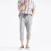 Мужские брюки весна лето Мужское сплошное белье урожая японское минимализм упругий талия Харун Коттон. Случайная обрезанная