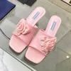 Rose dekoration tunnklackade tofflor mule läder slides stilett Klackar slip-on Öppen tå för kvinnor Luxury Designers sandaler fabriksskor 35-42 Med låda