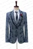 Męskie garnitury Blazers Drobne garnitury Mężczyźni Niebieski jeansowy Jacquard Wedding Tuxedo z aksamitnym szalą Lapel 2 sztuki Męska moda sukienka biznesowa 230509