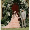 Peach Prom 2023 Dresses With Ruffles Layers Tiered Elegant Off Shoulder Tulle Corset Back Sweet 16 Dress Robe De Quinceanera Evening Gowns