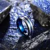 Anneaux de mariage classique 8mm bleu rainure titane acier pour hommes couleur argent brossé anneau en acier inoxydable unisexe bande bijoux