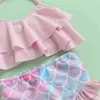 Zweiteiliges 0-36 m Kleinkind-Mädchen-Bikini-Set mit Rüschen-Halter-Bikinioberteilen Meerjungfrau-Badeanzügen für Mädchen-Sommer-Kind-Mädchen-Badebekleidungs-Set