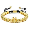 Bedelarmbanden luxe bracele 2023 kroon handgemaakte gevlochten gouden kleur kralen 8 mm koperen kraal armband verstelbare trendy sieraden