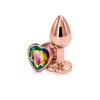 Anal Toys Rainbow Rose Gold Pink Small Medium Size Set Heart Shape Crystal Metal Anal Pärlor Butt Plug Jewelry Sex Toy for Female Male 230508