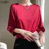 Women S T Shirt 2023 Baru di Musim Panas Kualitas Tinggi Satin Sutra Mewah Atasan Kaus Wanita Kasual O Neck Blus Longgar NG030201 230509