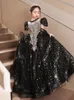 Robes de robe de bal robes de concours Gold Black Crystal Collier Princesse Fleur Robe pour le mariage First Holy Communion Toddler Party Gowns 403