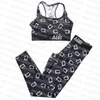 Tuta stampata con lettere Donna Sport Crop Top Elastico in vita Yoga Outfit Estate Due pezzi Tute Sportwear