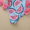 Twee delen zomer pasgeboren kinderen babymeisjes uit één stuk zwempak mode babymeisjes watermeloen print kwastje strandkleding badkleding met bowknot