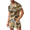 Men's Shorts Men's Summer Casual Cotton Linen Floral Printed Short Sleeve Turn-down Collar Romper Lace-Up Beach Loose Jumpsuit#g3 230506