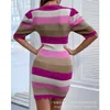 Vestidos casuais Mandylandy Mulheres elegantes Vestido de malha de malha Lady Lady Fashion Puff Sleeve O Pescoço Coloque High Costet Slim Fit BodyCon