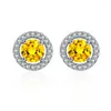 Boucles d'oreilles mignons zircon jaune rose rond pour femmes en argent or couleur blanc pierre de luxe de luxe de luxe oreilles de mariage bijoux de fiançailles