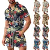 Men's Shorts Men's Summer Casual Cotton Linen Floral Printed Short Sleeve Turn-down Collar Romper Lace-Up Beach Loose Jumpsuit#g3 230506