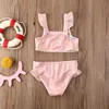 Zweiteiler Kinder Bademode Mädchen Badeanzug Grafikdruck Rüschen Bikini Sets Baby Badeanzug Kleinkind Beachwear 0-5Y