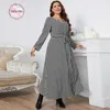 Tops Della Mel Plus Size Dresses for Women 2022 Casual Vintage Print Black Long Sleeves Maxi Dress Elegant Large Size Party Dresses