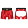 Caleçons hommes cadeau de noël métallisé brillant ouvert BuShorts élastique large ceinture renflement poche boxeurs flanelle coupe sous-vêtements