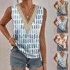 Blouses pour femmes femmes gilet d'été lâche col en V profond sans manches pull haut peinture à l'huile impression habillage femme T-shirt vêtements pour le travail