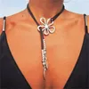 Cheker Bohemian Hollow Flower Women Women Women vintage Creative Ethnic Wind Wind Latra Couro Corda Jóias de férias de praia