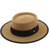 Stingy Brim Hats Summer Sun Hat Ladies Fashion Girl Straw Ribbon Bow Beach Casual Grass Flat Top Panama Bone Womens Visor Cap 230508