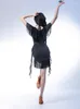 Scene Wear Latin Dance Clothes Women Adult 2023 Summer Elegant Fringe Gaze Salsa Black Kirt Ballroom Competition Dress Dwy7880