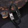 Bracelets porte-bonheur marque à la mode noir tressé en cuir hommes Bracelet en acier inoxydable boucle Rock Hip Hop Bracelet mâle bijoux accessoires cadeau