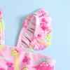 Two-Pieces Cute Swimsuit Bikini Set For Toddler Baby Girls Outfit Sets Ruffle Sleeve Print Swimwear TopsandHigh Waist Shorts