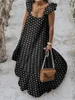 Sıradan Elbiseler Celmia Kadın Aline Long Vestidos Polka Dot Tatil Sundress Yaz Fashon fırfırlı kolsuz dikiş maxi elbise 230509