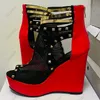 Olomm Real Photos Women Sandals Sexy Rivets Wedges High Heels Open Toe Beautiful Yellow Red Green Shoes Ladies US Plus Size 5-20