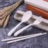 Makaron Wheat Straw Portable Tableware Box Three-piece Set Children's Outdoor Travel Picnic Spoon Fork Chopsticks