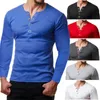 Camisetas masculinas 2023 Autumn e Winter Style Europa America America Sleeved Button Metal Button Design Casual Sports Solid Color T-S -40