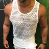 Mens tanktops top holle ademende vest zomer zie door crewneck mouwloze spier sexy mesh shirts fitness 230509