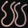 Correntes homens Hip Hop Hop rosa gelado de colar em corrente cubana bling 14mm 2 fila shinestone pavimentado pavect rhomb link jóias femininas jóias