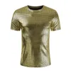 T-shirt da uomo Fashion T-shirt metallizzata con rivestimento scozzese T-shirt da uomo slim manica corta da uomo DJ Nightclub Stage Cantante Costume da ballo Homme 230509