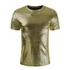 T-shirts voor heren mode plaid gecoate metallic t shirt heren merk slanke korte mouw t-shirts heren dj nachtclub podium zanger prom kostuum homme 230509