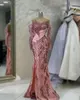 Aso Ebi 2023 Arabic Pink Mermaid Prom Dress Beaded Crystals Evening Formal Party Second Reception Birthday Engagement Gowns Dresses Women Robe De Soiree SH0142