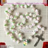 Chains Free Ship 1pcs/set Catholic Rosary Necklace Soft Cerami Beads Rose Religious Clay Bead