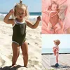 Two-Pieces Newborn Swimsuits Summer One-Piece Swimwear For Girls Boys Bathing Suit Toddler Solid Pink Yellow Baby Girls Swimwear