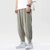 Men's Pants Oversized Ice Silk Harem Men Summer Solid Color Loose Straight Korean Elastic Waist Strap Casual Japanese Streetwear