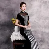 Roupas étnicas luxuosas lindas garfo longo lantejouno preto cheongsam show vestido de dança elegante sexy slim bodycon qipao moda novidade