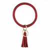 Keychains Wholesale Pu Leather Tassel Big O Circle Key Chain Women Wristlet Keychain Ring handledsrem
